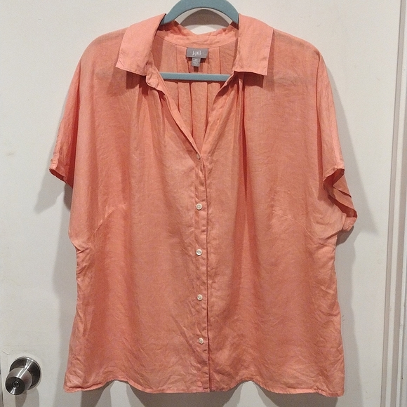 J. Jill Tops - J.Jill Women's Peach 100% Linen Button Down Dolman Sleeve Shirt Sz 2X-Casual